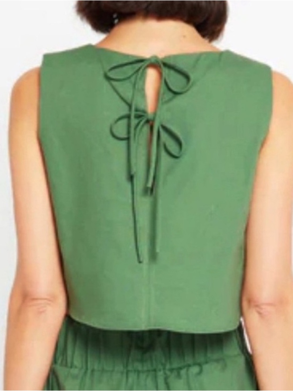 KOURT Green Willow Linen Blend Cropped Top Tie Back Size L
